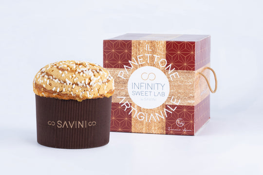 Panettone Artigianale Pesche Candite, Zafferano e Cioccolato Bianco 750gr