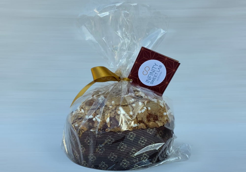 Panettone Artigianale Pesche Candite, Zafferano e Cioccolato Bianco 500gr